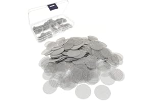 JZK 200 x Einlegesiebe aus Stahl 15mm, Silber fein Mesh Rauchen Pfeife Sieb Filter mit Kunststoff Box zum Rauchen von Bongs und Tabakpfeifen