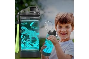 Ammonite Dinosaurier Wasserflasche für Kinder mit 3D leuchtendem LED-Licht 400 ml Tritan BPA frei - Kreativer idealer Reisebecher Dinosaurier Jurassic Geschenk für Schuljungen Urlaub Camping Picknick