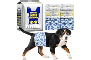 Dono Pieluchy dla psów, 60 szt., pieluchy dla szczeniąt na nietrzymanie moczu, opaski na brzuch dla psa, wskaźnik wilgotności, super chłonne, szczelne, odpowiednie do wzbudzającego oddawania moczu