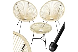 tectake® Conjunto Muebles Jardín Exterior de Acero, Estilo Acapulco, 2 Sillas y 1 Mesa con Cristal, Mesa y Sillas de Terraza Resistentes a Intemperie,Topes en Patas, para Interior y Exterior - beige