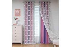 ‎MYSKY HOME MYSKY HOME Vorhang Kinderzimmer Mädchen Blickdichte Gardine 2er Set Verdunklungsvorhänge Doppellagige Raumteiler Vorhänge mit Voile Wohnzimmer Gardinen für Zuhause, H 240 x B 132 cm, Rosa+Lila
