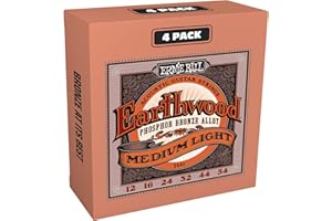 Ernie Ball, Earthwood Medium Light Phosphor Bronze, Corde per Chitarra Acustica, Confezione da 4, Diametro 12-54