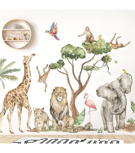 osomhome - muursticker kinderkamer [ 115 x 70 cm ] - jungle-dieren, wanddecoratie, tropische jongenskamer - muurstickers safari - wall sticker - geschikt voor meisjes, jongens en baby - os4021