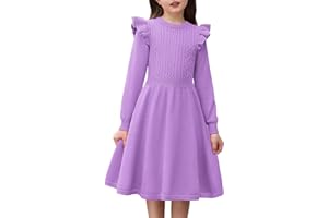 Arshiner Vestido de jersey para niña, vestido de punto, vestido de otoño, vestido de invierno, vestido de manga larga, vestido de línea A, monocolor, vestido festivo de Navidad, vestido de fiesta