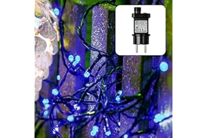 HELLUM Lampki LED na zewn?trz lub do wewn?trz I z wy??cznikiem czasowym I Lampki LED w kolorze niebieskim I Lampki LED na pr?d z 40 diodami LED I z kablem w kolorze zielonym <59 lm I 577310