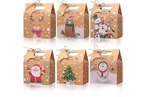 LEMESO Sacchetti Regalo Natale 24pz 6 Motivi, Sacchetti Natalizi per Regali Karft con Bigliettini e Cordini, con Manico per Caramelle e Biscotti