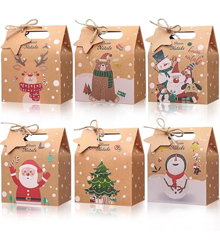RUIYWEN 24 Pezzi Scatoline Cartone Natale Scatola Carta Kraft di