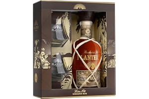 PLANTERAY RUM - XO 20th Anniversary Coffret - Bouteille 70 cl + 2 verres - Rhum Vieux Ambré - Origine : Barbades - Notes de Vanille, Cacao & Epice - 40% Alcool