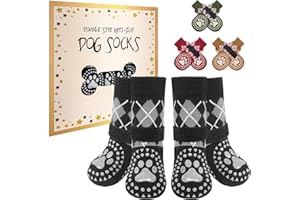 BEAUTYZOO 2 Pairs Anti-Slip Dog Socks, Indoor Wear Pet Paw Protector for Hardwood Floors Small, Medium, Large Dogs with Rubber Reinforcement and Straps