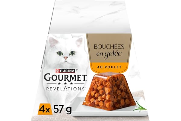 GOURMET Revelations | Chat | Bouchées en Gelée | Au Poulet | Portions Repas pour Chats Adultes |4 x 57 g