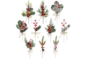 FloraVigo Sztuczne gałązki jodły, realistyczny kształt, z szyszkami jodłowymi i czerwonymi jagodami, dekoracje bożonarodzeniowe, wieńce adwentowe, jodłowa, gałązki sosnowe, ozdoby na wieniec