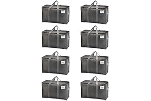 VENO Pack de 8 Bolsas de Almacenamiento para la Mudanza Extra Grande con Cremallera, Alternativa a las Cajas para Mudanzas, Bolsa de Viaje Plegable con Bolsillo para Etiqueta (Gris, Pack de 8)