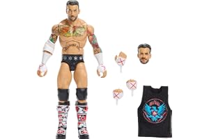 Mattel WWE Elite Collection Top Picks CM Punk figur med tillbehör | Actionfigur- och tillbehörsset, 15 cm samlarfigur av CM Punk med utbytbara händer och ringutrustning, barn och samlare, JHV13