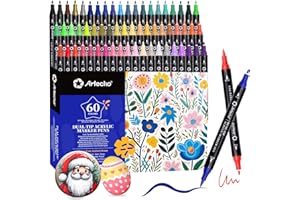 Artecho Pennarelli Acrilici Doppia Punta 60 Colori, Acrylic Marker con Pennello e Punta Fine, Ideali per Sassi, Legno,Tessuti, Tela, Carta, Vetro, Ceramica
