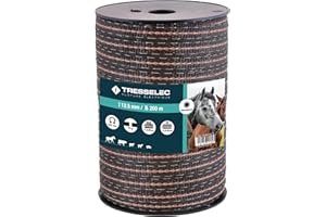TRESSELEC - Ruban ZZ 12,5mm - Clôture électrique pour animaux (vache, chèvre, mouton, cheval) - Bobine de 200m - 4 fils inox diamètre 0,20mm et 1 fil cuivre diamètre 0,30mm