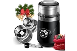 ‎SHARDOR SHARDOR Kaffeemühle, Gewürzmühle für nasse und trockene Zutaten, Kaffeebohnen, nasse Zutaten, Nüsse, automatischer Mahltimer, leises Mahlen, Mit zwei 80g-Mahlbechern aus rostfreiem Stahl