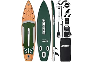 EGGORY Tabla de Remo Inflable, Tabla de Surf de Remo Extra Ancha, Tabla de Surf con Aleta extraíble, Remo Flotante, Bomba de Mano, Bolsa Impermeable, Tabla de Viaje