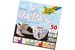 folia 492/2020 – Feuilles Pliantes japonaises 20 x 20 cm, 80 g/m², 50 Feuilles Assorties en 10 Motifs – Idéal pour de Magnifiques Figurines et Formes Pliantes