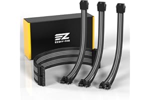 EZDIY-FAB PSU Cable Extension Sleeved Custom Cable for PC Power Supply,Soft Nylon Braided with Comb Kit 24PIN/8PIN to 6+2Pin/ 8PIN to 4+4PIN-30CM 300MM - Black and Grey