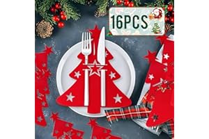 NEMMXUB 16 Pezzi Portaposate Albero di Natale, Portaposate in Feltro di Natale, Portaposate per Natale, Coltelli Forchette Cucchiai Stoviglie Portaposate per la Tavola delle Feste Decor Natalizia