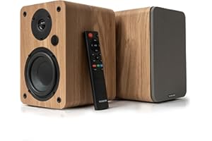 VULKKANO A4 Enceintes Monitoring Active avec Woofer 4", Bluetooth 5.0, Optique, RCA, Coaxial, USB, Haut Parleur de PC au Design Élégant, Couleur Marron