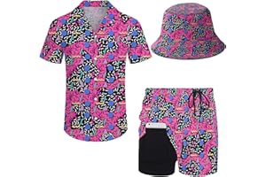 Wdpsuxin Mens 2 Piece Tracksuit Hawaiian Button Down Shirt and Compression Liner Shorts Sets with Bucket Hats
