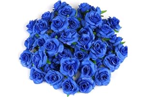 Kesote 50 pcs Artificial Flower Fake Flower Bouquet Real Touch Rose Plants, Artificial Flower Rose Head,For Wedding Party Birthday Home Garden Decoration,Royal Blue