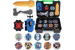 TUKIIE Bey Battling Top Burst Gyro Toy Set, 10 Spinning Tops and 3 Launchers with Green Storage Box, Metal Gyros Fighting Set Top Game Present for Children Boys Girls Kids Ages 6+