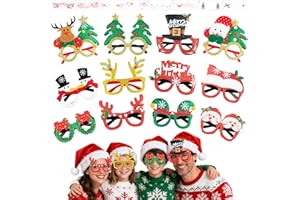 Ruryxel 12 Stück Weihnachtsbrillen und 8 Stück Temporärtattoos, Weihnachtsfoto Requisiten, Kreative Weihnachtsdekorationen, Weihnacht Partybrille für Kinder, Jugendliche, Erwachsene