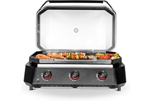 Cozze® Plancha Gasgrill, Große Grillfläche 800x500 mm - Inklusive Regler, Automatische Zündung, LED-Anzeige & Thermometer, in Schwarz/Edelstahl