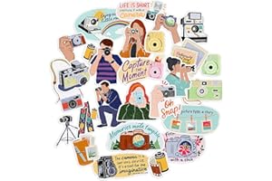 Navy Peony Stickers Chic Appareil Photo (27 pièces) - Décalcomanies étanches pour photographes, voyageurs, albums de scrapbooking, et albums photo