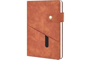SALLYFASHION Notatnik A5 w linie, 200 stron, skórzana okładka w twardej oprawie, dziennik do biura, szkoły, podróży, projektów biznesowych (brązowy)