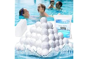 TURIUEBA Bolas Filtro Piscina 900g Bolsas Depuradora Filtrantes Algodón Arena Limpieza Reutilizable Ligeras +5 Calcetines Skimmer Piscina Reemplazar 35 kg de Arena de Filtro para Piscinas, Acuarios (Blanco)