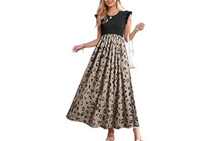 OUGES Sommerkleid Damen Lang Rüschen Maxikleid Elegant Sommer Kleid mit Taschen