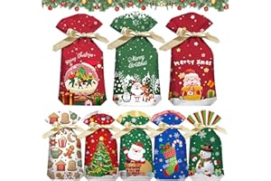 HaloCasa Set di 36 sacchetti regalo di Natale con coulisse di serraggio, sacchetto regalo di dimensioni assortite per imballaggio e decorazione di festa