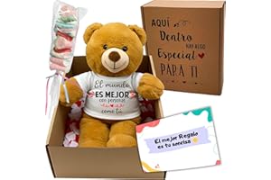 PELUCHILANDIA Regalos Originales para Mujer y Amigas - Osito de Peluche con Mensaje Motivador en Caja Regalo - Detalle para Cumpleaños y Día de la Madre (MARRÓN)
