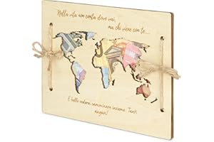 EQUIK PRODUCTS Regalo porta soldi matrimonio | Busta Biglietto auguri di nozze | Mappamondo in legno (Carta Geografica)