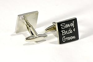 Virens Empourium Men's Cufflinks BLACK SQUARE, Best Man, Groom, Usher, Page Boy and Many More Titles with Gift Pouch with Every Pair of Cuff links (Son Of Bride & Groom)
