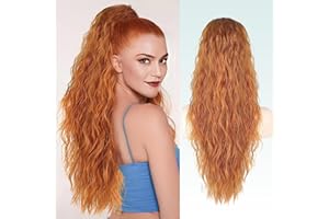 PORSMEER PORSMEER Ponytail Extension Orange Long Curly Drawstring Clip in Pony Hair Extension Synthetic Pony Tail Hairpiece for Women