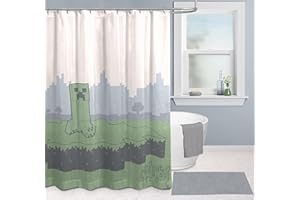Jay Franco Rideau de Douche Minecraft Creeper 178 x 182 cm - Décoration de Salle de Bains à Motif Jeu vidéo en Tissu