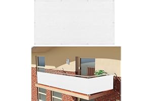 XUEDNGM Pantalla Privacidad Balcon 90 x 180 cm Protección Solar Transpirable Protección UV Pantalla para Balcón, con Cuerda Protección Privacidad para Balcón Fácil de Instalar, para terraza, Blanco