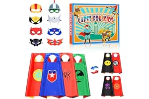 Gralal Supereroi Giocattoli Mantello, Design Bifacciale 4 Mantelli / 8 Maschere - Regalo di Compleanno