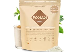 FONAN Batidos Sustitutivos de Comida y Desayuno con Enzimas DigeZyme y Probioticos - Batidos Saciantes Completos y Sanos con Proteina, Carbohidratos, Vitaminas, Minerales y Superalimentos COOKIES