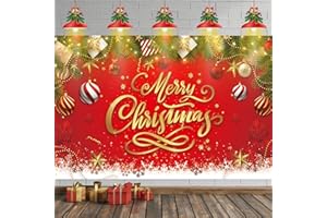 HILAVO Large Christmas Banner Backdrop, Merry Christmas Banner Indoor Red Photo Backdrop Xmas Photography Background Party Decoration for Xmas New Year Party Photo Booth Wall Hanging Decor, 72.8 x 43.3 inch