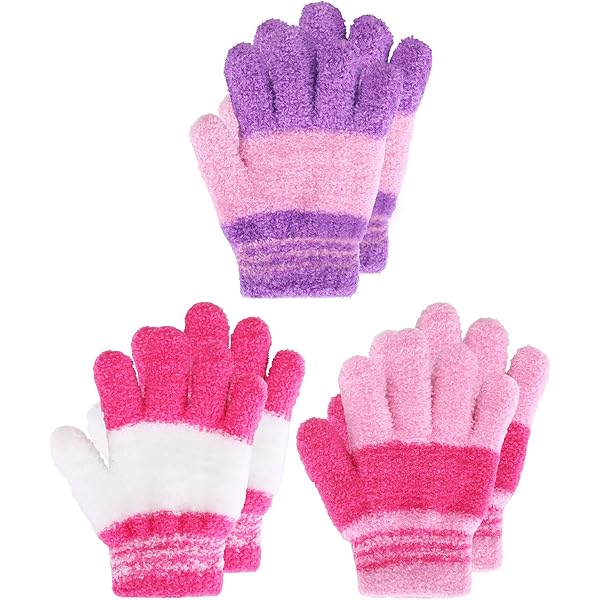 QKURT 6 Pairs Kids Magic Gloves Winter Thermal Gloves Full Finger Kids Dinosaur/Excavator Pattern for Boys Girls Unicorn 38