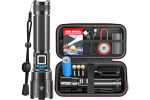 BUCASA Taschenlampe LED Aufladbar 1000000 Lumen, LED Taschenlampe Extrem Hell XHP70.2 Batteriebetrieben USB, Starke Taktische Taschenlampen, IP67 Wasserdicht 5 Modi Flashlight für Outdoor Notfälle