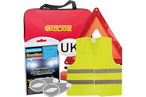 GADLANE 4 Piece Car Travel European Driving Kit - Eurolites Headlamp Beam Deflectors Converters, Warning Triangle, High Visibility Vest & UK Plate - Europe & France Driving Kit 2025