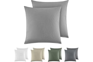 Dreamzie Federe Cuscino Letto Cotone 40x40 cm, Set di 2, 100% Cotone Lavato, Copricuscino Letto Grigio Chiaro Con Cerniera, Federa Cuscino Certificata OEKO-TEX