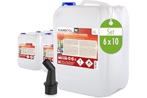 ‎HÖFER CHEMIE Höfer Chemie Flambiol® Bioethanol (6 x 10 L) for Ethanol Fireplace, Ethanol Fireplace, Table Fire and Bioethanol Fireplace, 60 L