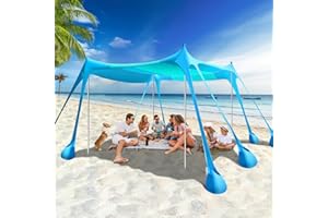 Rhino Valley UPF50+ Tente de Plage, Tente de Jardin Anti-Soleil avec 8 Sacs de Sable à Insertion, Abris de Plage Extérieurs avec 4 Poteaux de Support pour Pique-Niques